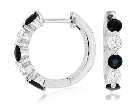 14K White Gold Sapphire and Diamond Hoop Earrings