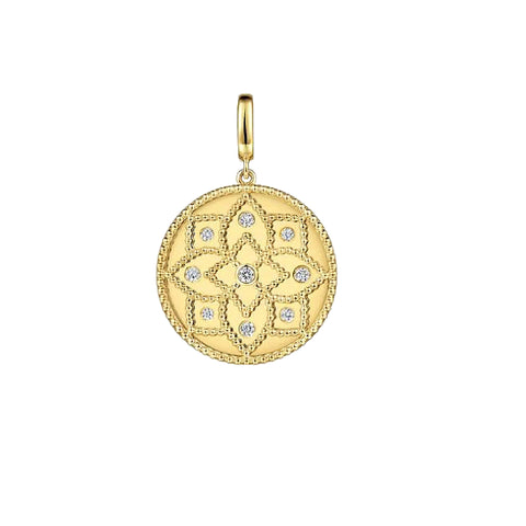 14K Yellow Gold Diamond Medallion Pendant