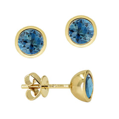 14K Yellow Gold London Blue Topaz Stud Earrings