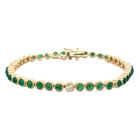 14K Yellow Gold Emerald and Diamond Bracelet