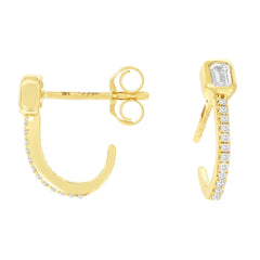 14K Yellow Gold Diamond J-Hoop Earrings