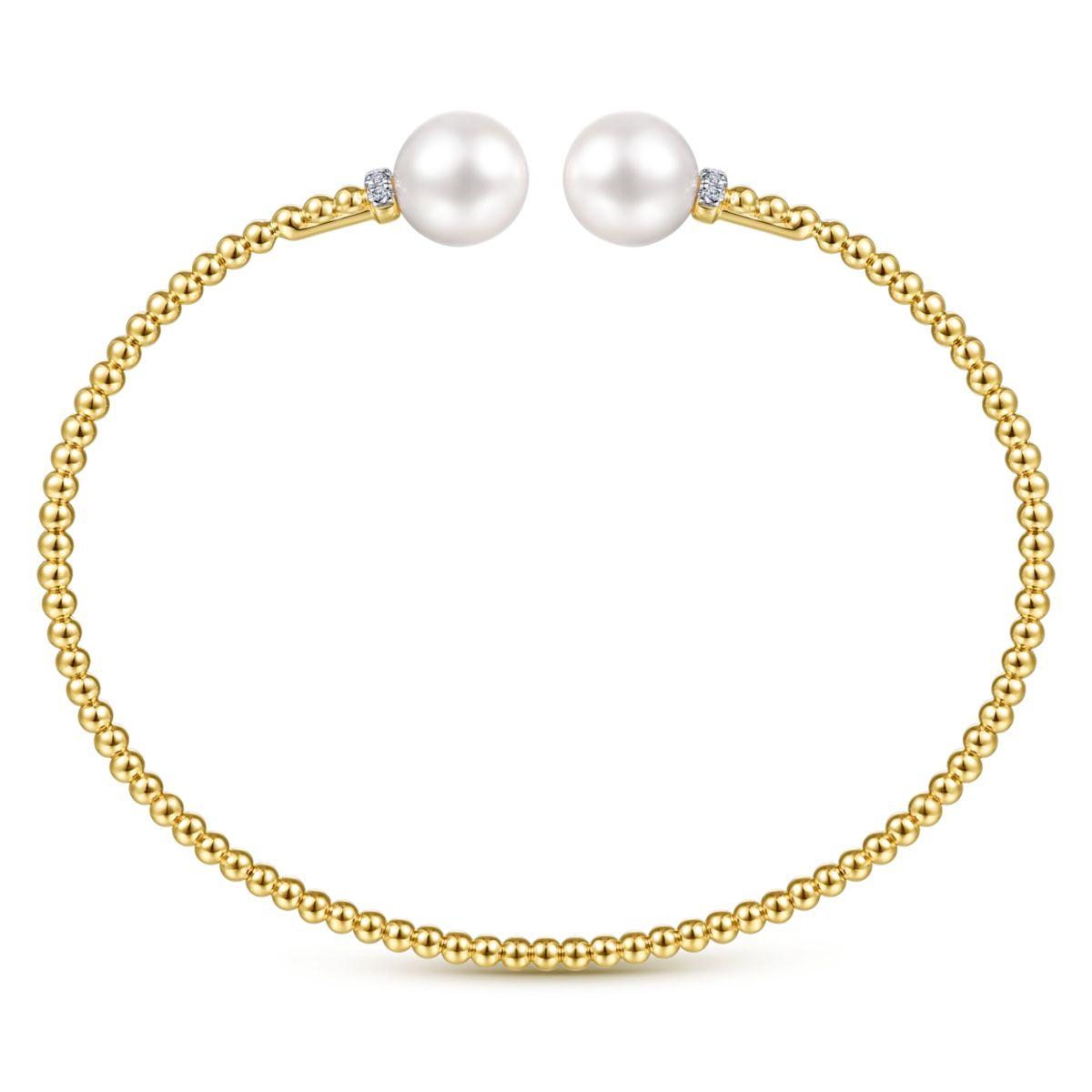 14K Yellow Gold Pearl and Diamond Bujukan Cuff Bracelet
