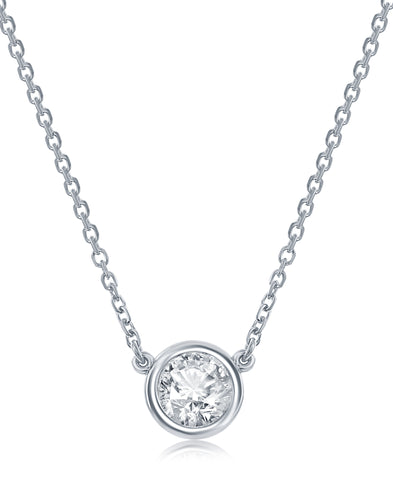 14K White Gold Diamond Solitaire Necklace