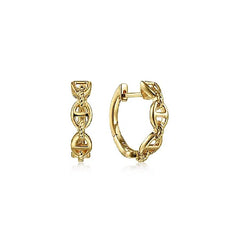 14K Yellow Gold Chain Link Huggie Hoop Earrings