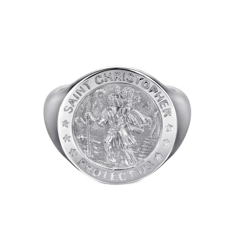 Sterling Silver Mens St Christopher Ring
