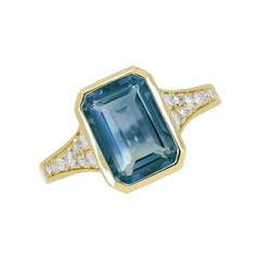 14K Yellow Gold London Blue Topaz and Diamond Ring
