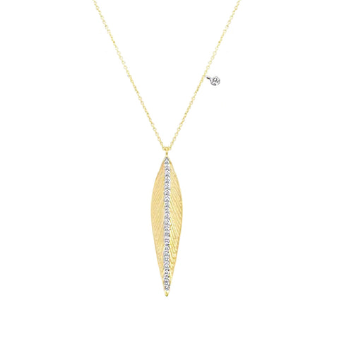 14K Yellow Gold Diamond Feather Drop Necklace