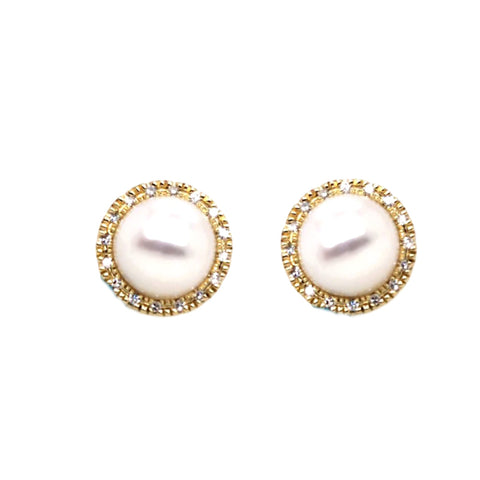 14K Yellow Gold Pearl and Diamond Earrings