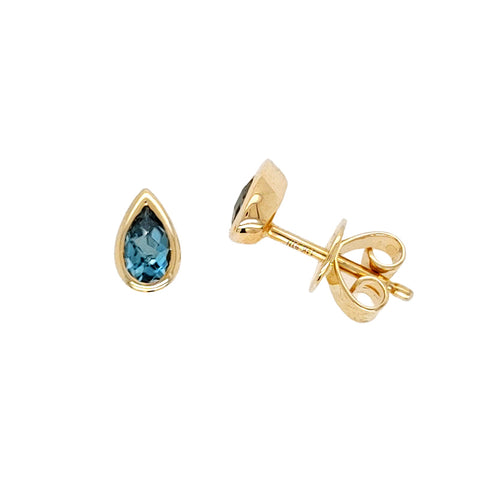 14K Yellow Gold London Blue Topaz Stud Earrings