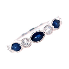 14K White Gold Sapphire and Diamond Band