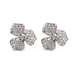 14K White Gold Diamond Flower Earrings