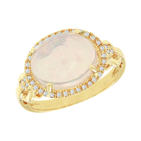 14K Yellow Gold Opal and Diamond Ring