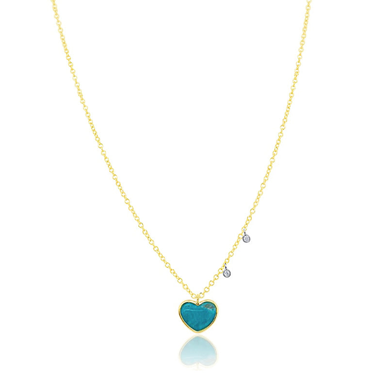 14K Yellow Gold Turquoise and Diamond Necklace