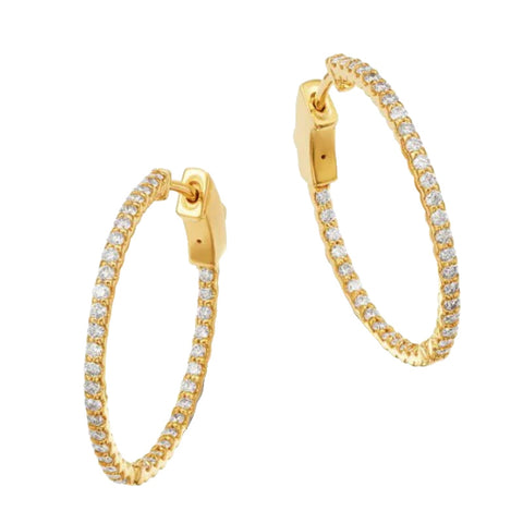 14K Yellow Gold In-Out Diamond Hoop Earrings