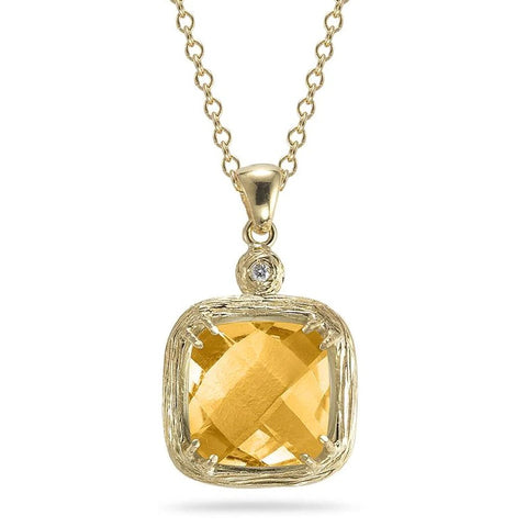 14K Yellow Gold Citrine and Diamond Necklace