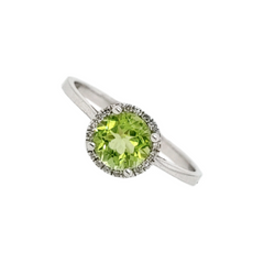 14K White Gold Peridot and Diamond Ring