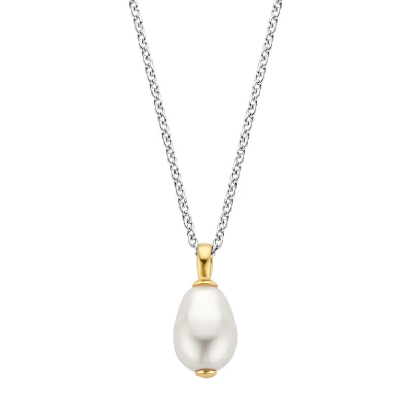Sterling Silver and Gold Plated Imitation Pearl Necklace