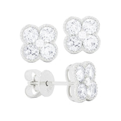 14K Yellow Gold Diamond Cluster Stud Earrings