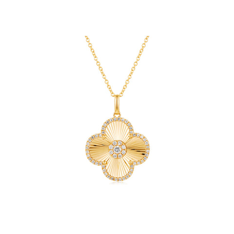 14K Yellow Gold Diamond Quatrefoil Necklace
