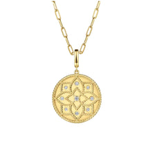 14K Yellow Gold Diamond Medallion Pendant