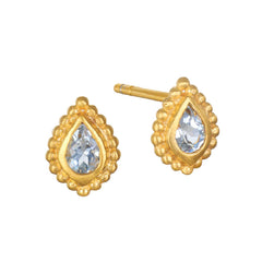 18K Yellow Gold Plated Brass Blue Topaz Stud Earrings