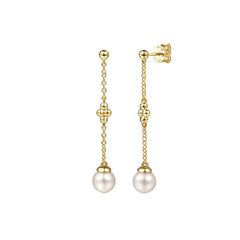 14K Yellow Gold Pearl Drop Earrings