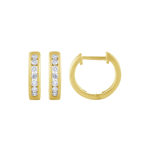 14K Yellow Gold Channel Set Diamond Hoop Earrings