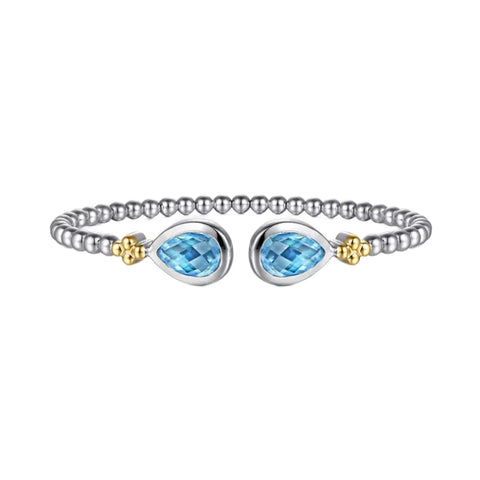 Sterling Silver and 14K Yellow Gold Blue Topaz Cuff