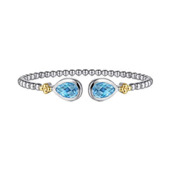 Sterling Silver and 14K Yellow Gold Blue Topaz Cuff