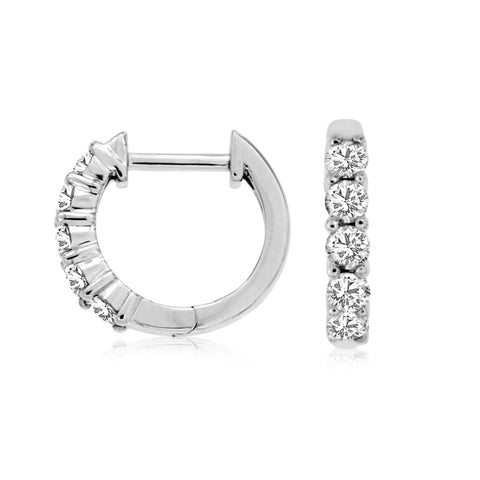 14K White Gold Diamond Huggie Hoop Earrings