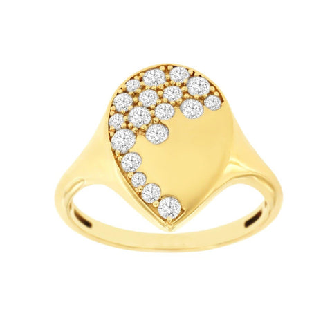 14K Yellow Gold Diamond Pear Shaped Signet Ring