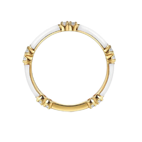 14K Yellow Gold White Enamel and Diamond Ring