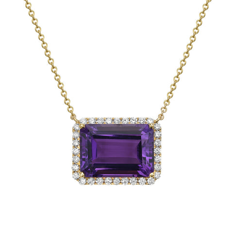 14K Yellow Gold Amethyst and Diamond Necklace