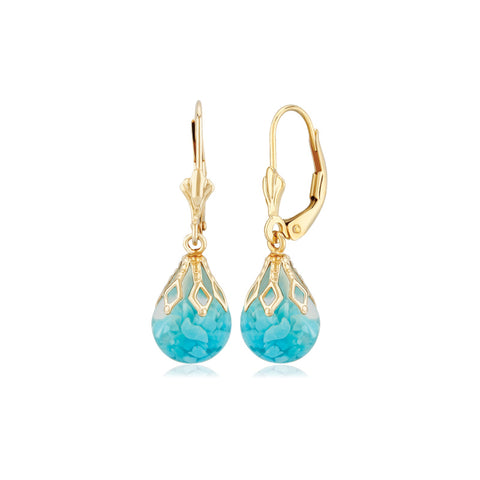 14K Yellow Gold Floating Turquoise Drop Earrings
