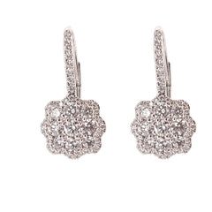 14K White Gold Floral Diamond Drop Earrings