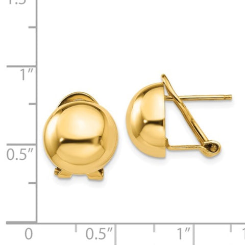 14K Yellow Gold Half Ball Omega Clip Earrings