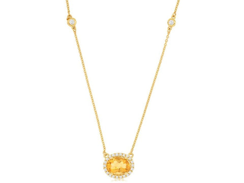 14K Yellow Gold Citrine and Diamond Necklace