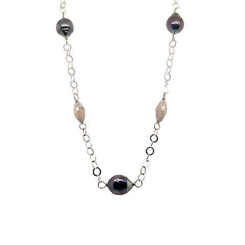 Sterling Silver Baroque Pearl and Labradorite Necklace
