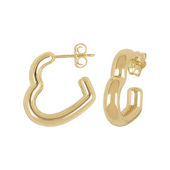 14K Yellow Gold Heart Hoop Earrings