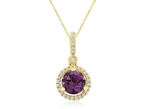 14K Yellow Gold Amethyst and Diamond Pendant