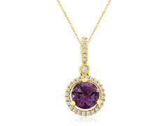 14K Yellow Gold Amethyst and Diamond Pendant