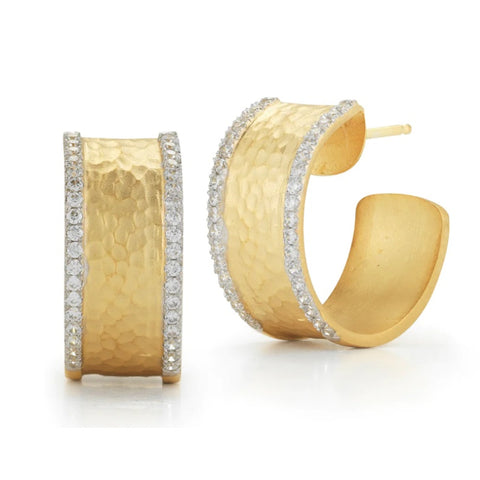 14K Yellow Gold Wide Diamond Hoop Earrings
