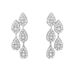 18K White Gold Diamond Cluster Drop Earrings