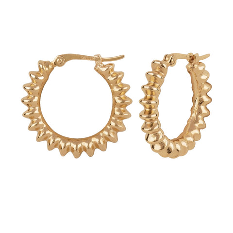 14K Yellow Gold Ribbed Hoop Earrings