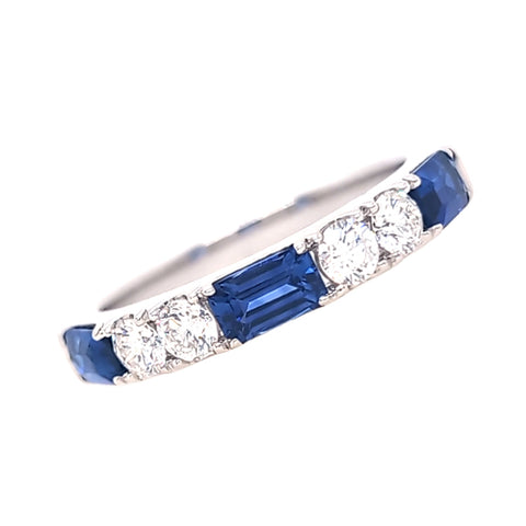 14K White Gold Sapphire and Diamond Band