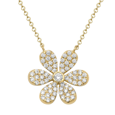 14K Yellow Gold Diamond Flower Necklace