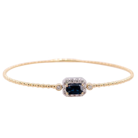 14K Yellow Gold Sapphire and Diamond Flexible Bangle