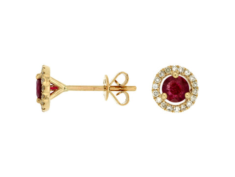 14K Yellow Gold Ruby and Diamond Studs