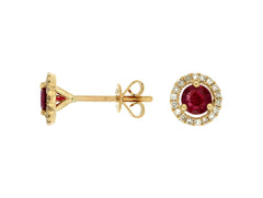 14K Yellow Gold Ruby and Diamond Studs