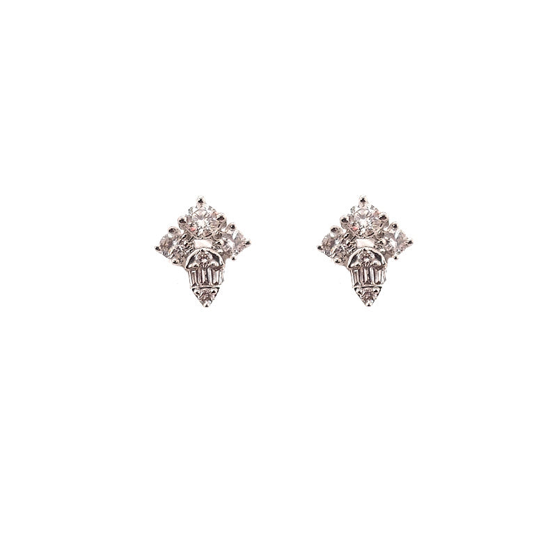 14K White Gold Mini Cross Diamond Stud Earrings